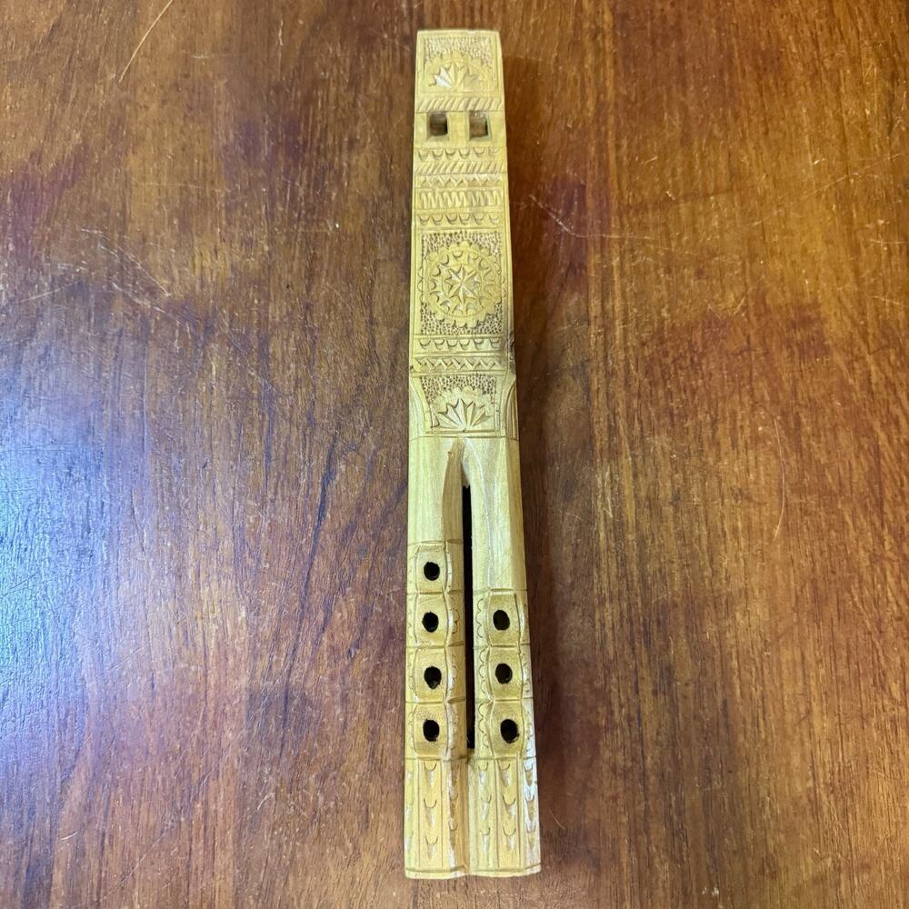 Hand Carved Balkan Dvojnice Double Flute Folk Wind Instrument Wood 12”